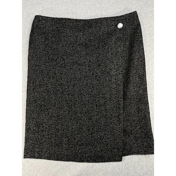 Ann Taylor Factory Ladies Twill Skirt, Size 16, Faux Wrap, Knee Length Side Zip - Picture 1 of 10
